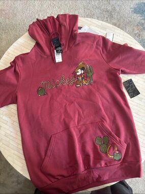 Disney womens  Red Mickey Desert Hoodie with Embroidered Cactus